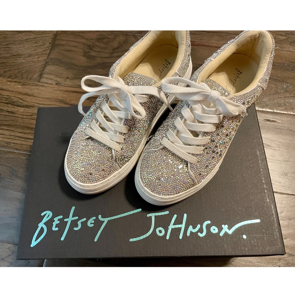 Betsey Johnson Rhinestone platform sneakers - one time wear size 6